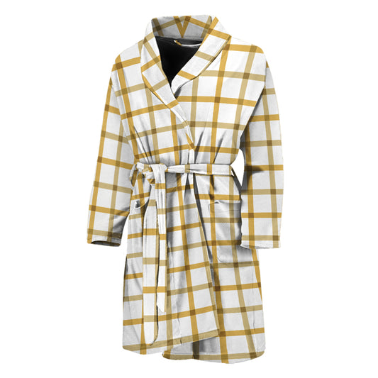 Yellow And Beige Tattersall Print Men's Bathrobe