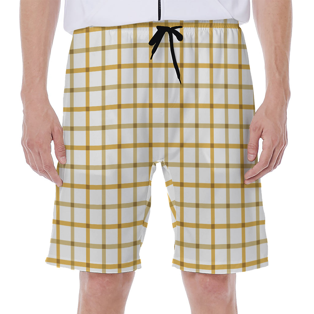 Yellow And Beige Tattersall Print Men's Beach Shorts