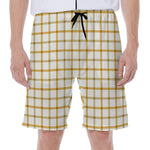 Yellow And Beige Tattersall Print Men's Beach Shorts