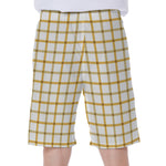 Yellow And Beige Tattersall Print Men's Beach Shorts