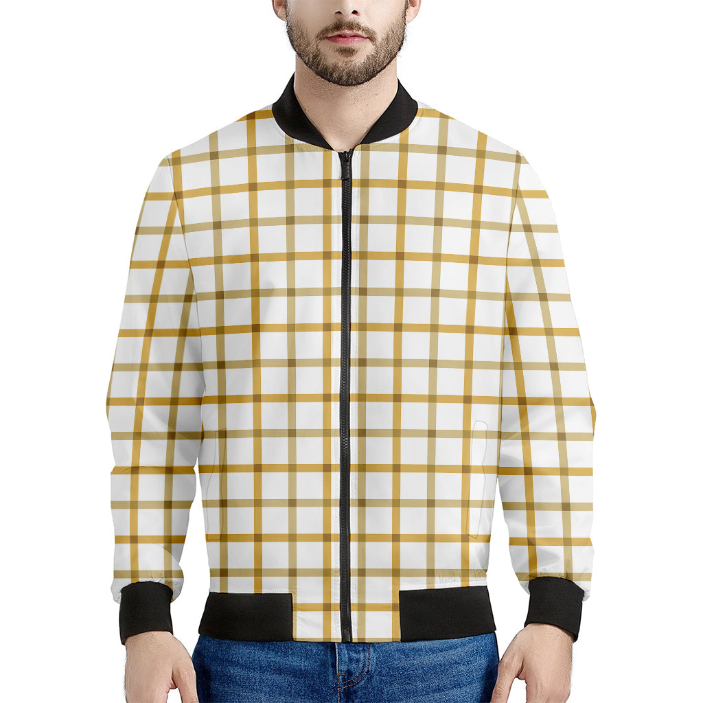 Yellow And Beige Tattersall Print Men's Bomber Jacket