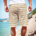 Yellow And Beige Tattersall Print Men's Cargo Shorts