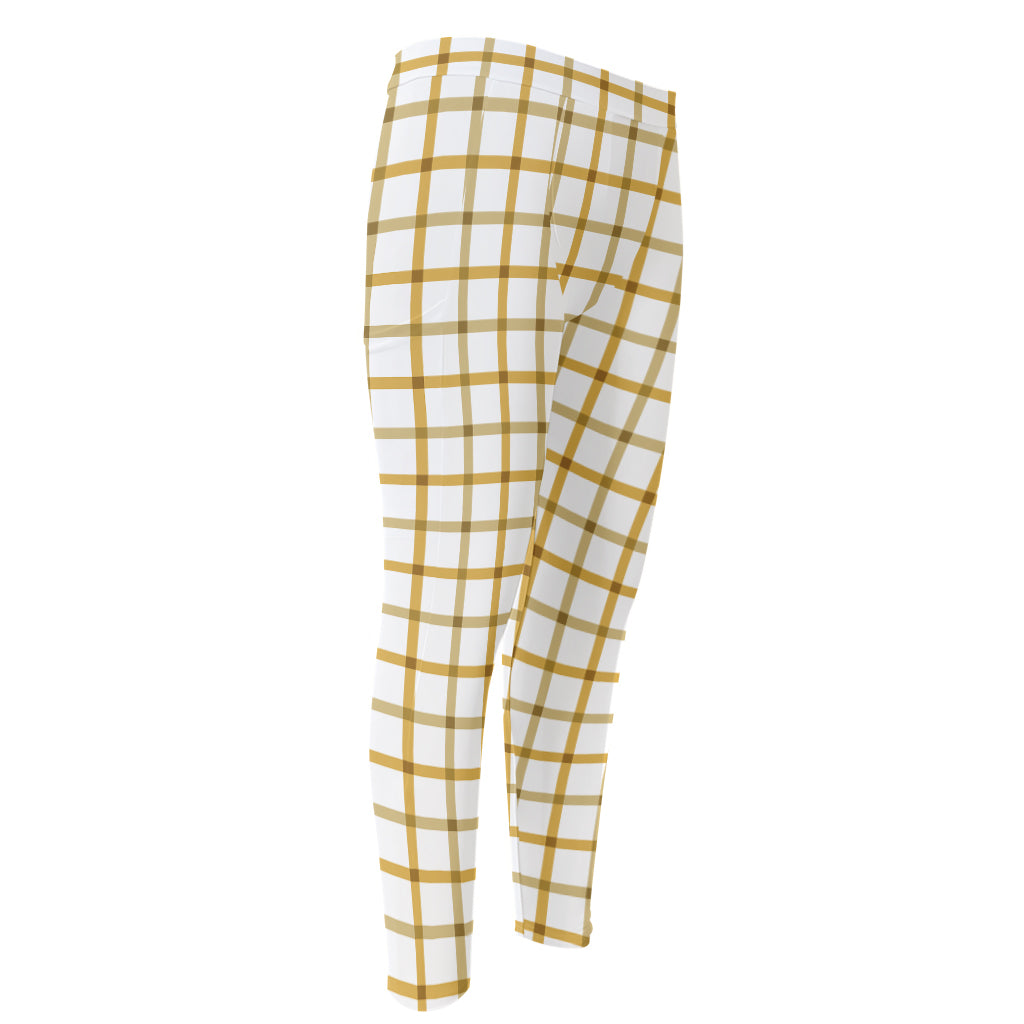 Yellow And Beige Tattersall Print Men's Compression Pants