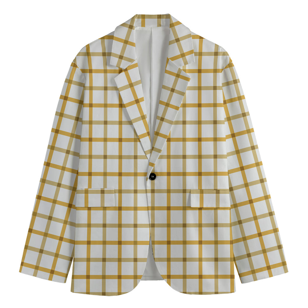 Yellow And Beige Tattersall Print Men's Cotton Blazer