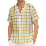 Yellow And Beige Tattersall Print Men's Deep V-Neck Shirt