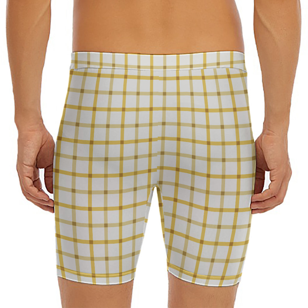 Yellow And Beige Tattersall Print Men's Long Boxer Briefs
