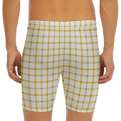 Yellow And Beige Tattersall Print Men's Long Boxer Briefs