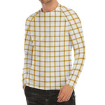 Yellow And Beige Tattersall Print Men's Long Sleeve Rash Guard