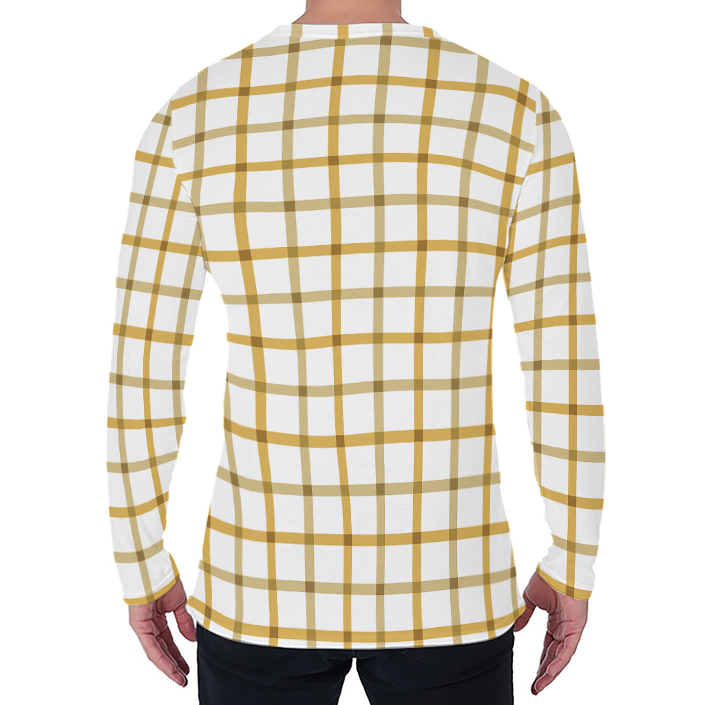 Yellow And Beige Tattersall Print Men's Long Sleeve T-Shirt