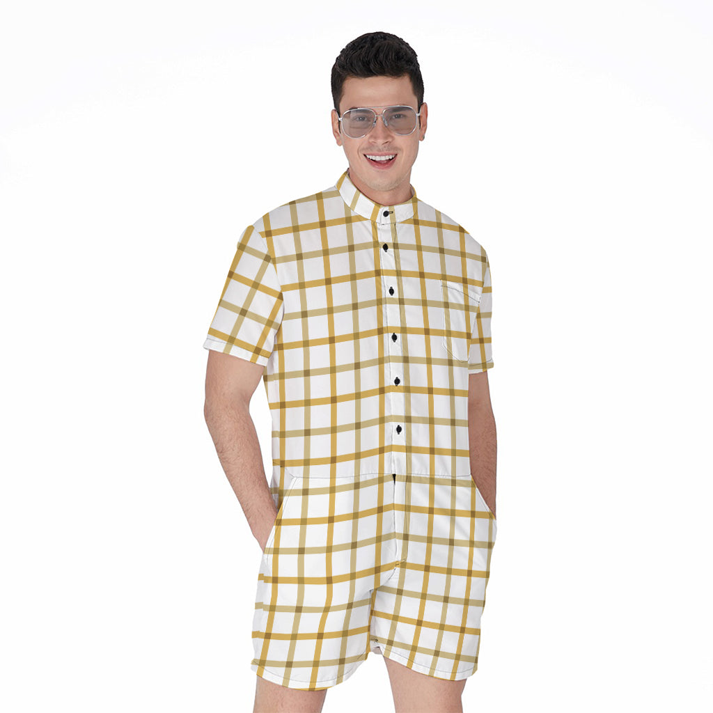 Yellow And Beige Tattersall Print Men's Rompers