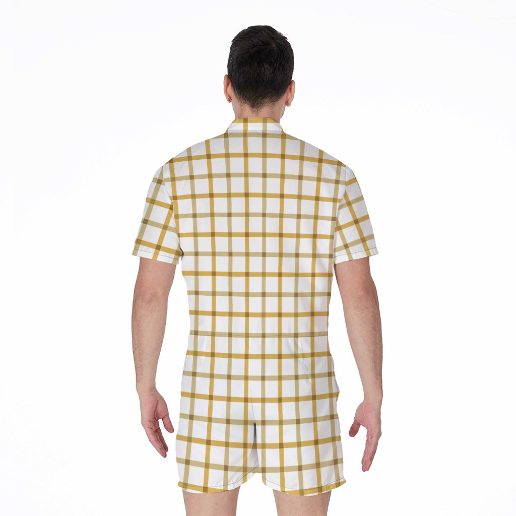 Yellow And Beige Tattersall Print Men's Rompers