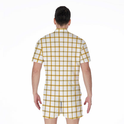 Yellow And Beige Tattersall Print Men's Rompers