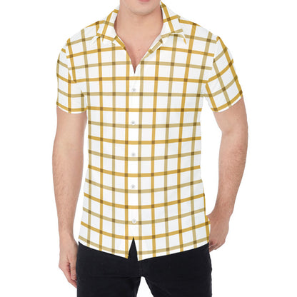 Yellow And Beige Tattersall Print Men's Shirt