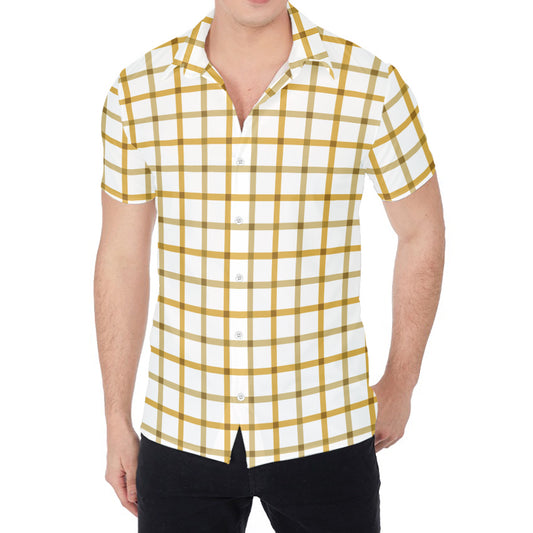 Yellow And Beige Tattersall Print Men's Shirt