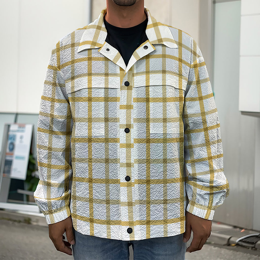 Yellow And Beige Tattersall Print Men's Shirt Jacket