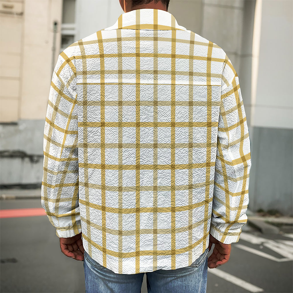 Yellow And Beige Tattersall Print Men's Shirt Jacket