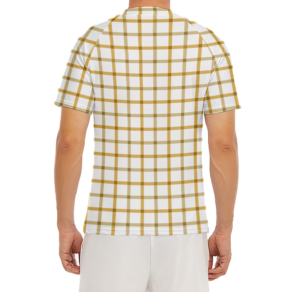 Yellow And Beige Tattersall Print Men's Short Sleeve Rash Guard