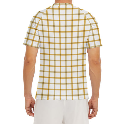 Yellow And Beige Tattersall Print Men's Short Sleeve Rash Guard