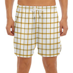 Yellow And Beige Tattersall Print Men's Split Running Shorts