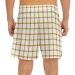 Yellow And Beige Tattersall Print Men's Split Running Shorts