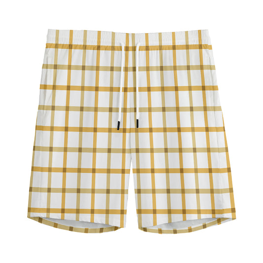Yellow And Beige Tattersall Print Men's Sports Shorts