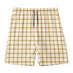 Yellow And Beige Tattersall Print Men's Swim Trunks