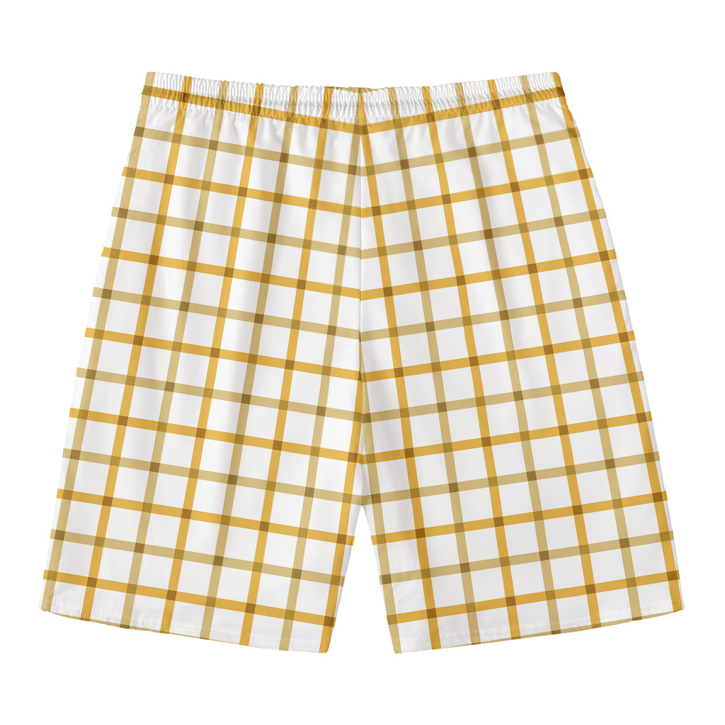 Yellow And Beige Tattersall Print Men's Swim Trunks