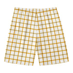 Yellow And Beige Tattersall Print Men's Swim Trunks