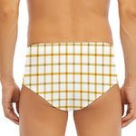 Yellow And Beige Tattersall Print Men's Triangle Swim Briefs