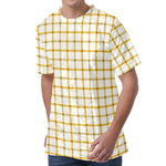 Yellow And Beige Tattersall Print Men's Velvet T-Shirt