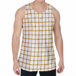 Yellow And Beige Tattersall Print Men's Velvet Tank Top