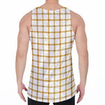 Yellow And Beige Tattersall Print Men's Velvet Tank Top