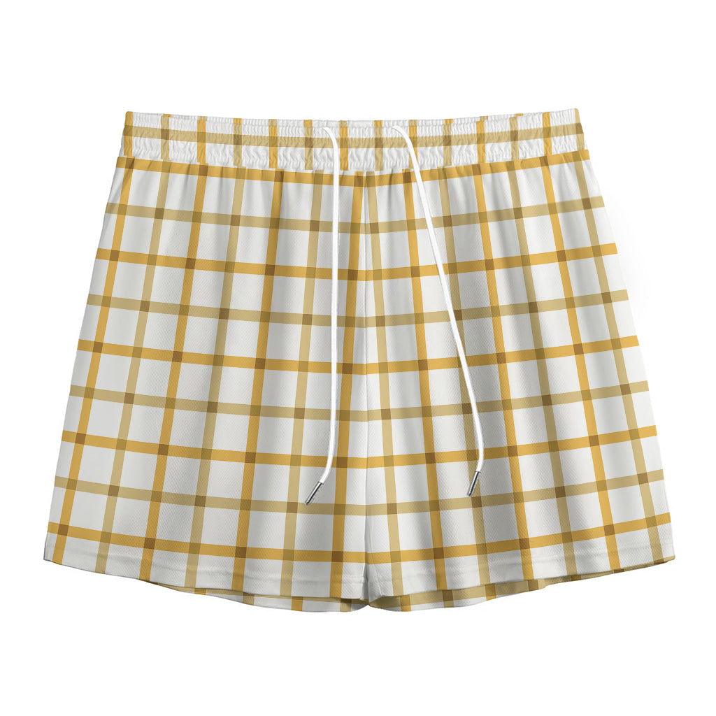 Yellow And Beige Tattersall Print Mesh Shorts