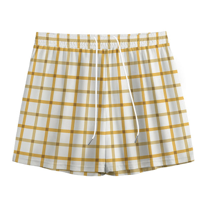 Yellow And Beige Tattersall Print Mesh Shorts