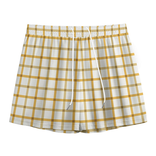 Yellow And Beige Tattersall Print Mesh Shorts