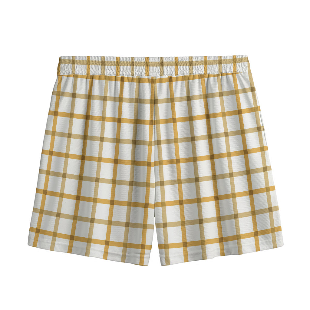 Yellow And Beige Tattersall Print Mesh Shorts