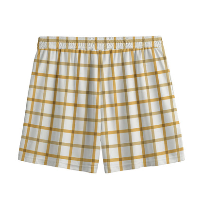 Yellow And Beige Tattersall Print Mesh Shorts