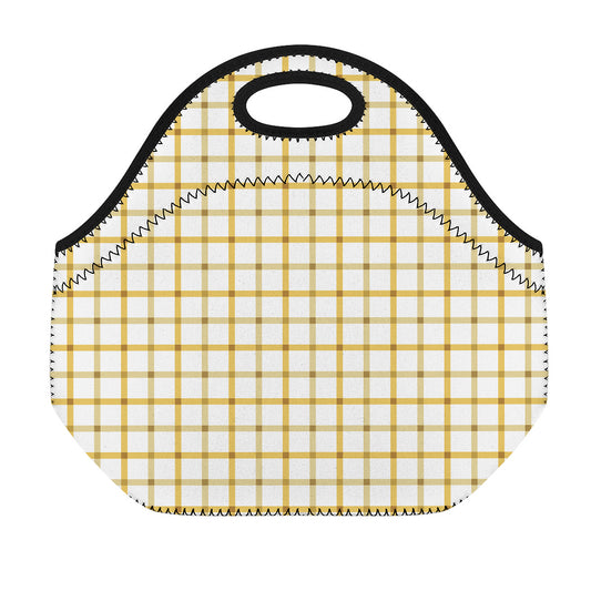 Yellow And Beige Tattersall Print Neoprene Lunch Bag