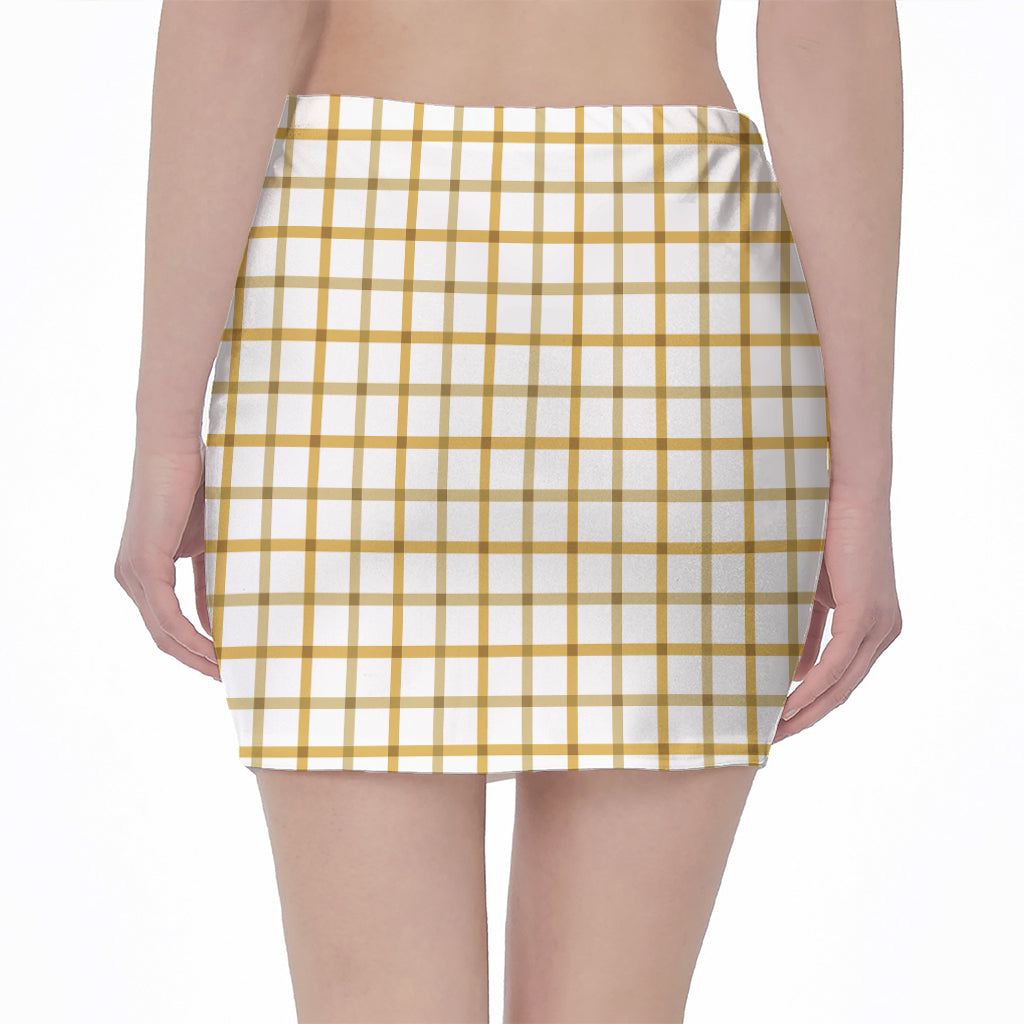 Yellow And Beige Tattersall Print Pencil Mini Skirt