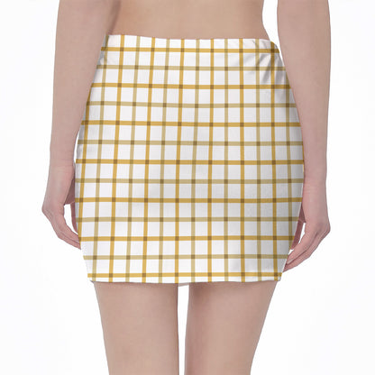 Yellow And Beige Tattersall Print Pencil Mini Skirt