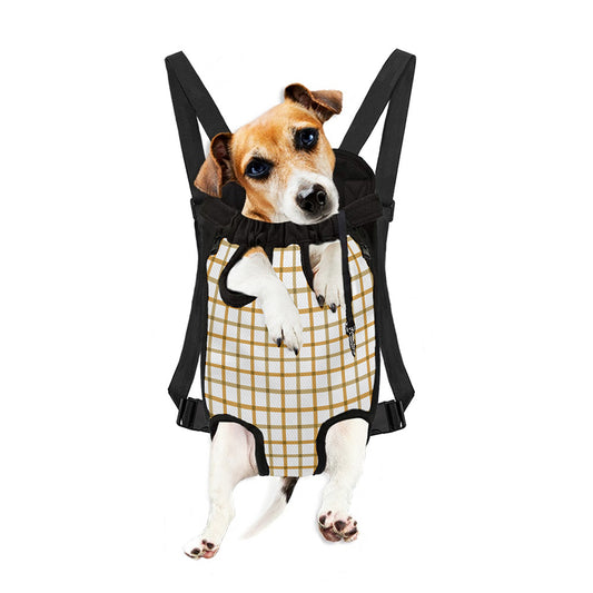 Yellow And Beige Tattersall Print Pet Carrier Backpack