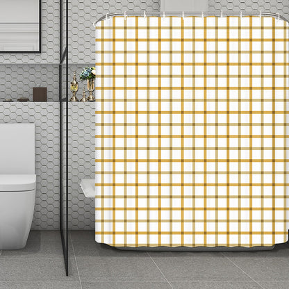 Yellow And Beige Tattersall Print Polyester Shower Curtain