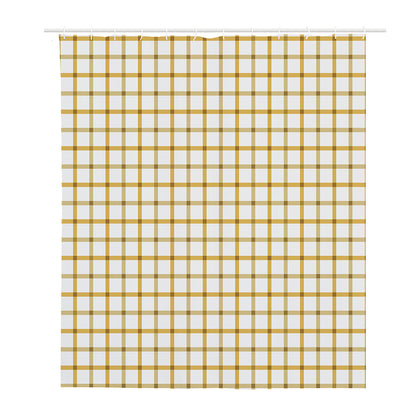 Yellow And Beige Tattersall Print Polyester Shower Curtain