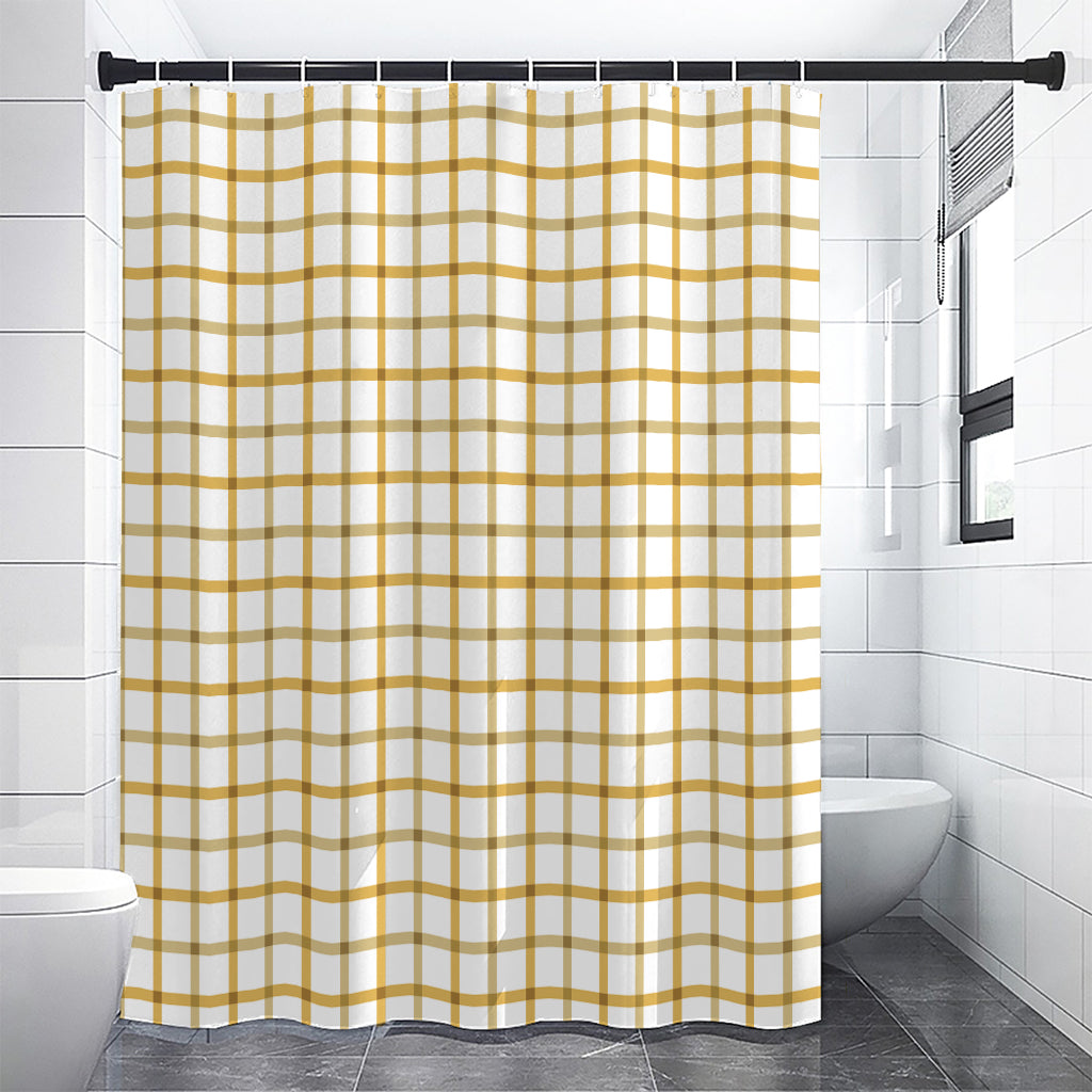 Yellow And Beige Tattersall Print Premium Shower Curtain