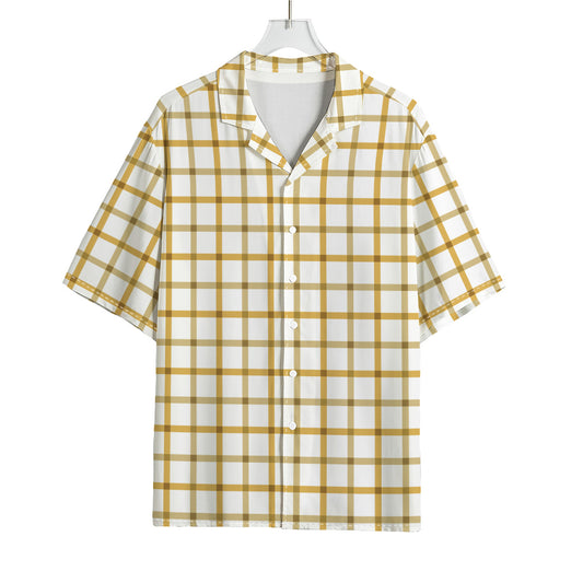 Yellow And Beige Tattersall Print Rayon Hawaiian Shirt
