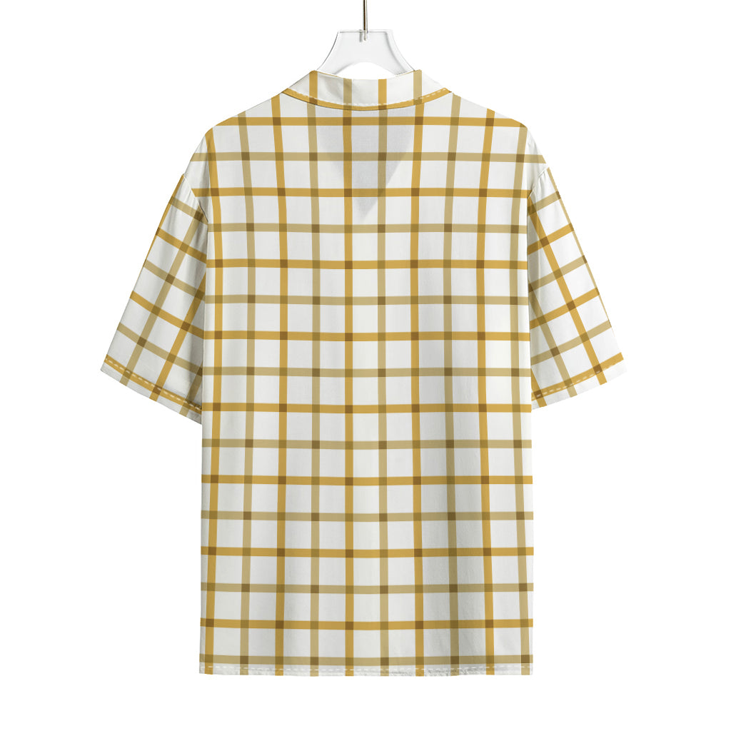 Yellow And Beige Tattersall Print Rayon Hawaiian Shirt