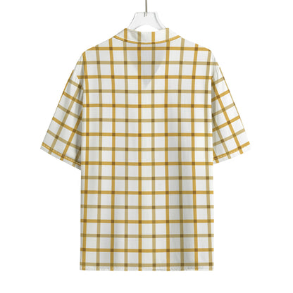 Yellow And Beige Tattersall Print Rayon Hawaiian Shirt