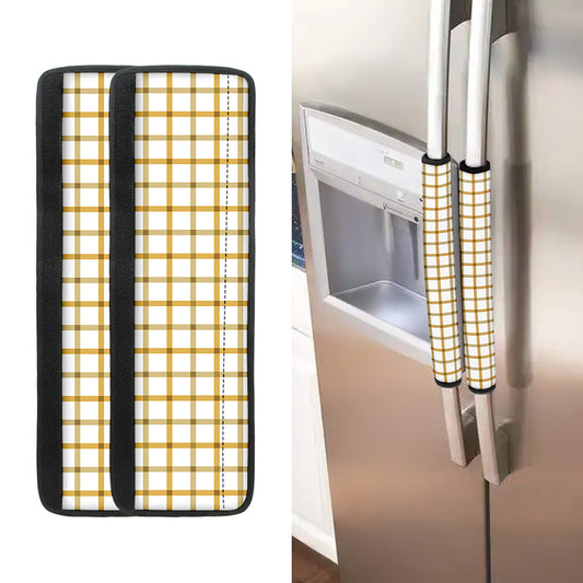 Yellow And Beige Tattersall Print Refrigerator Handle Covers