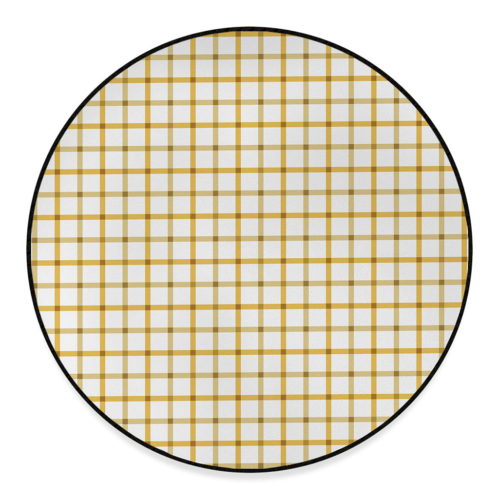 Yellow And Beige Tattersall Print Round Floor Mat