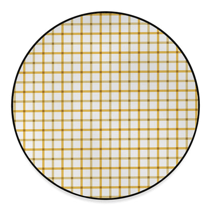 Yellow And Beige Tattersall Print Round Floor Mat